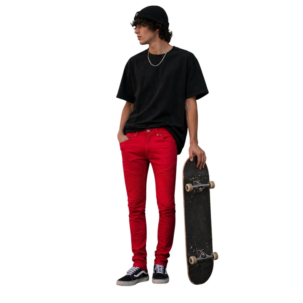 Fly Society Men's Red Slim Moto Jeans 34/34